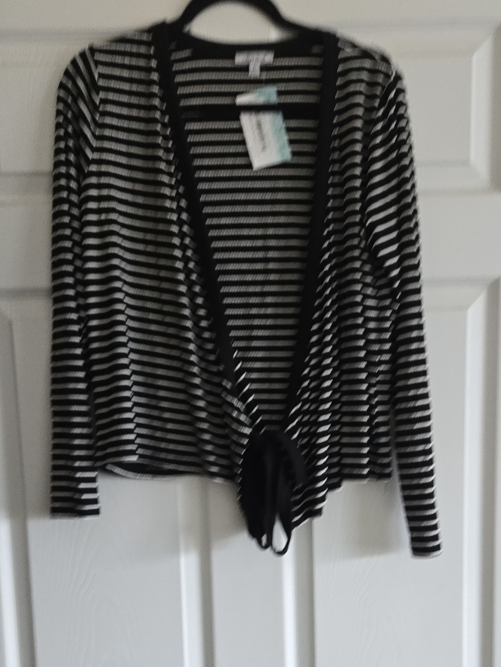 Black & White Striped Tie-Front Cardigan